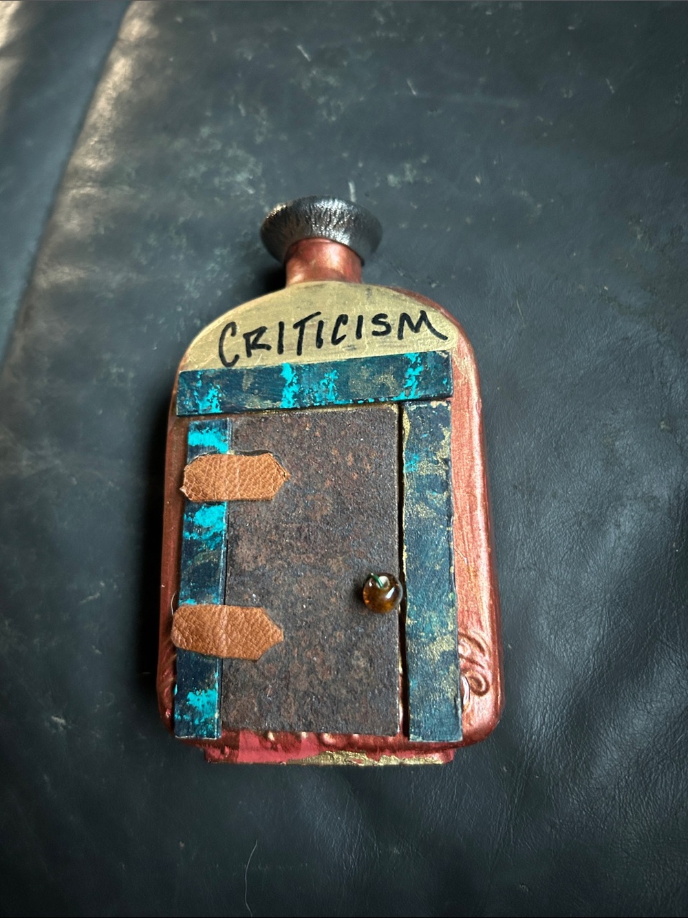 Mixed-Media Wall Art 'Criticism' in Turquoise and Copper